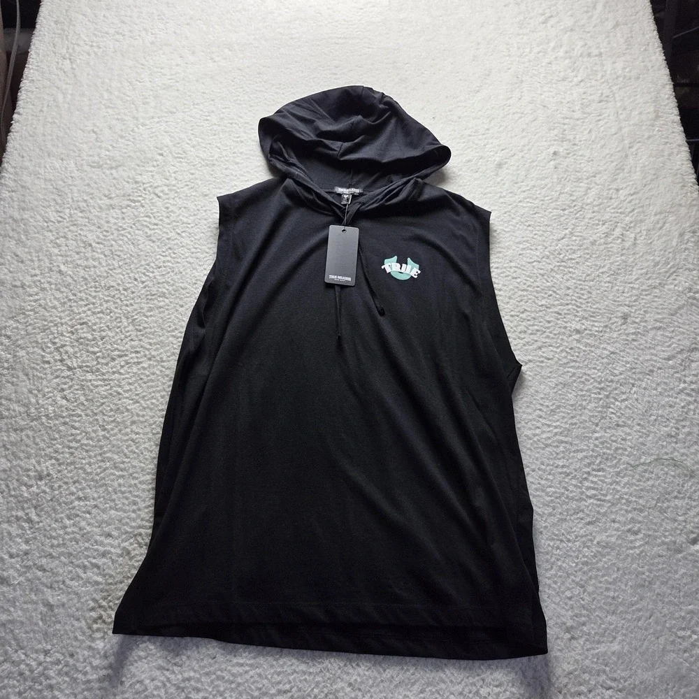 True Religion Hoodie Mens Large Black Sleeveless Crafted With Pride Graphic Top